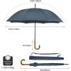 image:imageG4Free Wooden J Handle Umbrella 54 Inch Large Auto Open Classic Windproof Rain Stick Umbrellas for Men WomenBlue