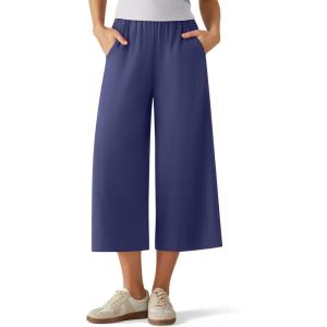 image:imageG4Free Chillwhisp Flowy Capri Pants for Women Lightweight Wide Leg Palazzo Cropped Pants Elastic Waist Yoga CaprisDusky Purple