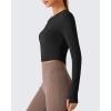 image:imageG4Free Lightbreeze Women UPF 50 Sun Shirts Thumbholes Long Sleeve Crop Workout Tops V Neck TShirts CasualBlack