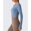 image:imageG4Free Lightbreeze Women UPF 50 Sun Shirts Thumbholes Long Sleeve Crop Workout Tops V Neck TShirts CasualDusty Blue