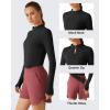 image:imageG4Free Lightbreeze Womens UPF 50 Sun Shirts Long Sleeve Crop Workout Tops Thumbholes Mock Neck Quater Zip Tees RunningBlack