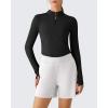 image:imageG4Free Lightbreeze Womens UPF 50 Sun Shirts Long Sleeve Crop Workout Tops Thumbholes Mock Neck Quater Zip Tees RunningBlack