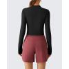image:imageG4Free Lightbreeze Womens UPF 50 Sun Shirts Long Sleeve Crop Workout Tops Thumbholes Mock Neck Quater Zip Tees RunningBlack