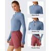 image:imageG4Free Lightbreeze Womens UPF 50 Sun Shirts Long Sleeve Crop Workout Tops Thumbholes Mock Neck Quater Zip Tees RunningDusty Blue