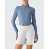 image:imageG4Free Lightbreeze Womens UPF 50 Sun Shirts Long Sleeve Crop Workout Tops Thumbholes Mock Neck Quater Zip Tees RunningDusty Blue