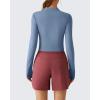 image:imageG4Free Lightbreeze Womens UPF 50 Sun Shirts Long Sleeve Crop Workout Tops Thumbholes Mock Neck Quater Zip Tees RunningDusty Blue