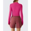 image:imageG4Free Lightbreeze Womens UPF 50 Sun Shirts Long Sleeve Crop Workout Tops Thumbholes Mock Neck Quater Zip Tees RunningHot Pink