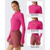 image:imageG4Free Lightbreeze Womens UPF 50 Sun Shirts Long Sleeve Crop Workout Tops Thumbholes Mock Neck Quater Zip Tees RunningHot Pink
