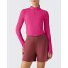 image:imageG4Free Lightbreeze Womens UPF 50 Sun Shirts Long Sleeve Crop Workout Tops Thumbholes Mock Neck Quater Zip Tees RunningHot Pink