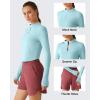 image:imageG4Free Lightbreeze Womens UPF 50 Sun Shirts Long Sleeve Crop Workout Tops Thumbholes Mock Neck Quater Zip Tees RunningLight Blue