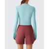 image:imageG4Free Lightbreeze Womens UPF 50 Sun Shirts Long Sleeve Crop Workout Tops Thumbholes Mock Neck Quater Zip Tees RunningLight Blue