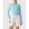 image:imageG4Free Lightbreeze Womens UPF 50 Sun Shirts Long Sleeve Crop Workout Tops Thumbholes Mock Neck Quater Zip Tees RunningLight Blue