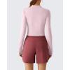 image:imageG4Free Lightbreeze Womens UPF 50 Sun Shirts Long Sleeve Crop Workout Tops Thumbholes Mock Neck Quater Zip Tees RunningLight Pink