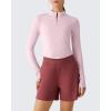 image:imageG4Free Lightbreeze Womens UPF 50 Sun Shirts Long Sleeve Crop Workout Tops Thumbholes Mock Neck Quater Zip Tees RunningLight Pink