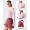 image:imageG4Free Lightbreeze Womens UPF 50 Sun Shirts Long Sleeve Crop Workout Tops Thumbholes Mock Neck Quater Zip Tees RunningLight Pink