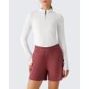 image:imageG4Free Lightbreeze Womens UPF 50 Sun Shirts Long Sleeve Crop Workout Tops Thumbholes Mock Neck Quater Zip Tees RunningPure White