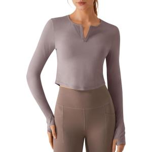 image:imageG4Free Lightbreeze Women UPF 50 Sun Shirts Thumbholes Long Sleeve Crop Workout Tops V Neck TShirts CasualGray Lilac