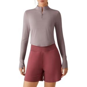 image:imageG4Free Lightbreeze Womens UPF 50 Sun Shirts Long Sleeve Crop Workout Tops Thumbholes Mock Neck Quater Zip Tees RunningGray Lilac