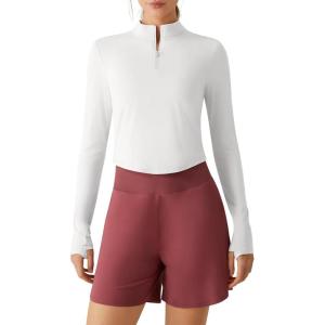 image:imageG4Free Lightbreeze Womens UPF 50 Sun Shirts Long Sleeve Crop Workout Tops Thumbholes Mock Neck Quater Zip Tees RunningPure White