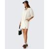 image:imageG4Free Smoofit Modal Soft Polo Shirts for Women Zip Up Short Sleeve Tops Loose Fit for Casual Business WorkIvory