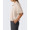 image:imageG4Free Smoofit Modal Soft Polo Shirts for Women Zip Up Short Sleeve Tops Loose Fit for Casual Business WorkLight Khaki