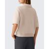 image:imageG4Free Smoofit Modal Soft Polo Shirts for Women Zip Up Short Sleeve Tops Loose Fit for Casual Business WorkLight Khaki