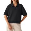image:imageG4Free Smoofit Modal Soft Polo Shirts for Women Zip Up Short Sleeve Tops Loose Fit for Casual Business WorkBlack