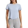 image:imageG4Free Womens Cropped Workout Tops Crewneck Short Sleeve TShirt Relaxed Fit Casual Athletic Waist Length TeesLight Denim