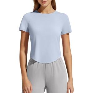image:imageG4Free Womens Cropped Workout Tops Crewneck Short Sleeve TShirt Relaxed Fit Casual Athletic Waist Length TeesLight Denim