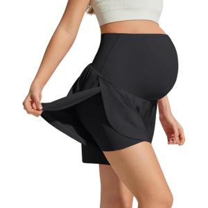 image:imageG4Free Chillwhisp Maternity Flowy Shorts for Women Pregnancy Skort with Pocket Builtin Brief LinerBlack