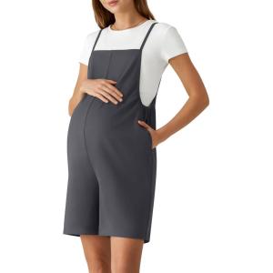 image:imageG4Free EverGoing Maternity Overalls with Pockets Adjustable Straps Pregnancy Wide Leg Jumpsuit Shorts Casual WorkDark Gray