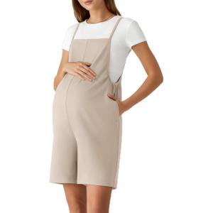 image:imageG4Free EverGoing Maternity Overalls with Pockets Adjustable Straps Pregnancy Wide Leg Jumpsuit Shorts Casual WorkLight Khaki