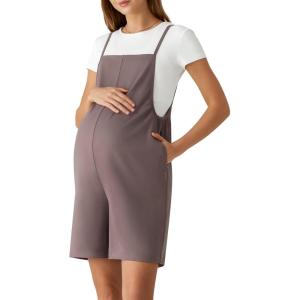 image:imageG4Free EverGoing Maternity Overalls with Pockets Adjustable Straps Pregnancy Wide Leg Jumpsuit Shorts Casual WorkTaupe