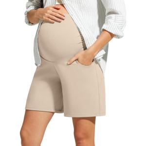 image:imageG4Free ShiftReady Maternity Work Shorts with Pockets Over The Belly Pregnancy Summer Office ClothesLight Khaki