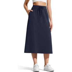 image:imageG4Free Smoofit ALine Midi Skirts for Women Modal Soft Drawstring Maxi Skirt Long Casual Fall with 2 PocketsDark Navy