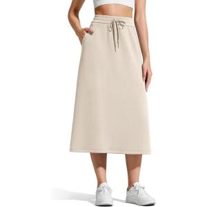 image:imageG4Free Smoofit ALine Midi Skirts for Women Modal Soft Drawstring Maxi Skirt Long Casual Fall with 2 PocketsLight Khaki