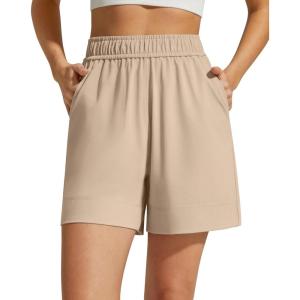 image:imageG4Free Strowen Athletic Running Shorts for Women 4  Elastic Waist Lightweight Quick Dry for Workout Gym with PocketsLight Khaki