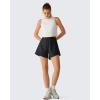 image:imageG4Free Chillwhisp Workout Shorts Women 25 A Line Elastic Waistband with Zipper Pockets for Running Casual SummerBlack