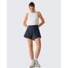 image:imageG4Free Chillwhisp Workout Shorts Women 25 A Line Elastic Waistband with Zipper Pockets for Running Casual SummerDark Navy