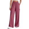 image:imageG4Free Chillwhisp Lightweight Wide Leg Cargo Pants Women Elastic Waist Flowy Palazzo Pants for Casual TravelBurgundy