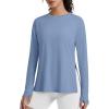 image:imageG4Free Lightbreeze Side Slits Workout Long Sleeve Shirts for Women  UPF 50 Crewneck Tops with Thumbholes Loose CasualDusty Blue