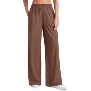 image:imageG4Free Chillwhisp Lightweight Flowy Wide Leg Pants Women Elastic Waist Palazzo Pants Summer Beach VacationCoffee Brown