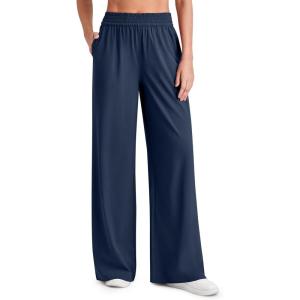 image:imageG4Free Chillwhisp Lightweight Flowy Wide Leg Pants Women Elastic Waist Palazzo Pants Summer Beach VacationDark Blue