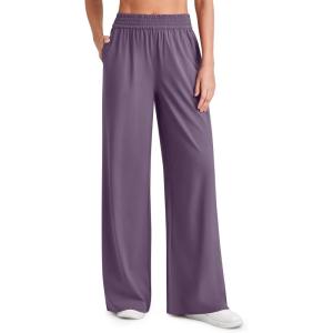 image:imageG4Free Chillwhisp Lightweight Flowy Wide Leg Pants Women Elastic Waist Palazzo Pants Summer Beach VacationGrape Purple