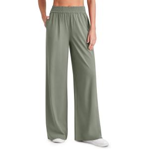 image:imageG4Free Chillwhisp Lightweight Flowy Wide Leg Pants Women Elastic Waist Palazzo Pants Summer Beach VacationGray Olive