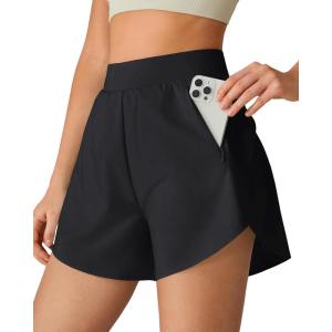 image:imageG4Free Chillwhisp Workout Shorts Women 25 A Line Elastic Waistband with Zipper Pockets for Running Casual SummerBlack
