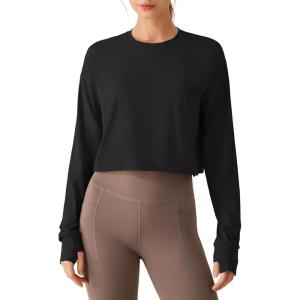 image:imageG4Free Lightbreeze Drawstring Hem Workout Tops Women  UPF 50 UV Shirts Long Sleeve Crop with Thumbholes Loose FitBlack