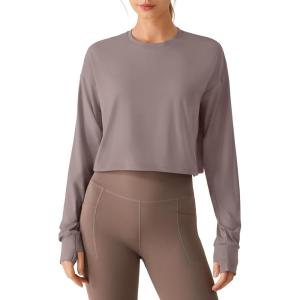 image:imageG4Free Lightbreeze Drawstring Hem Workout Tops Women  UPF 50 UV Shirts Long Sleeve Crop with Thumbholes Loose FitGray Lilac