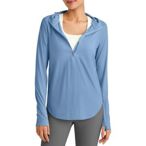 image:imageG4Free Skimetic Womens UPF 50 Sun Shirts with Hoodie Long Sleeve Workout Tops Half Zip Rash Guard Hiking FishingDusty Blue