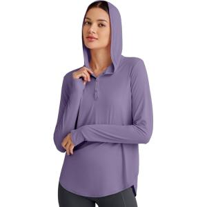 image:imageG4Free Skimetic Womens UPF 50 Sun Shirts with Hoodie Long Sleeve Workout Tops Half Zip Rash Guard Hiking FishingGray Purple